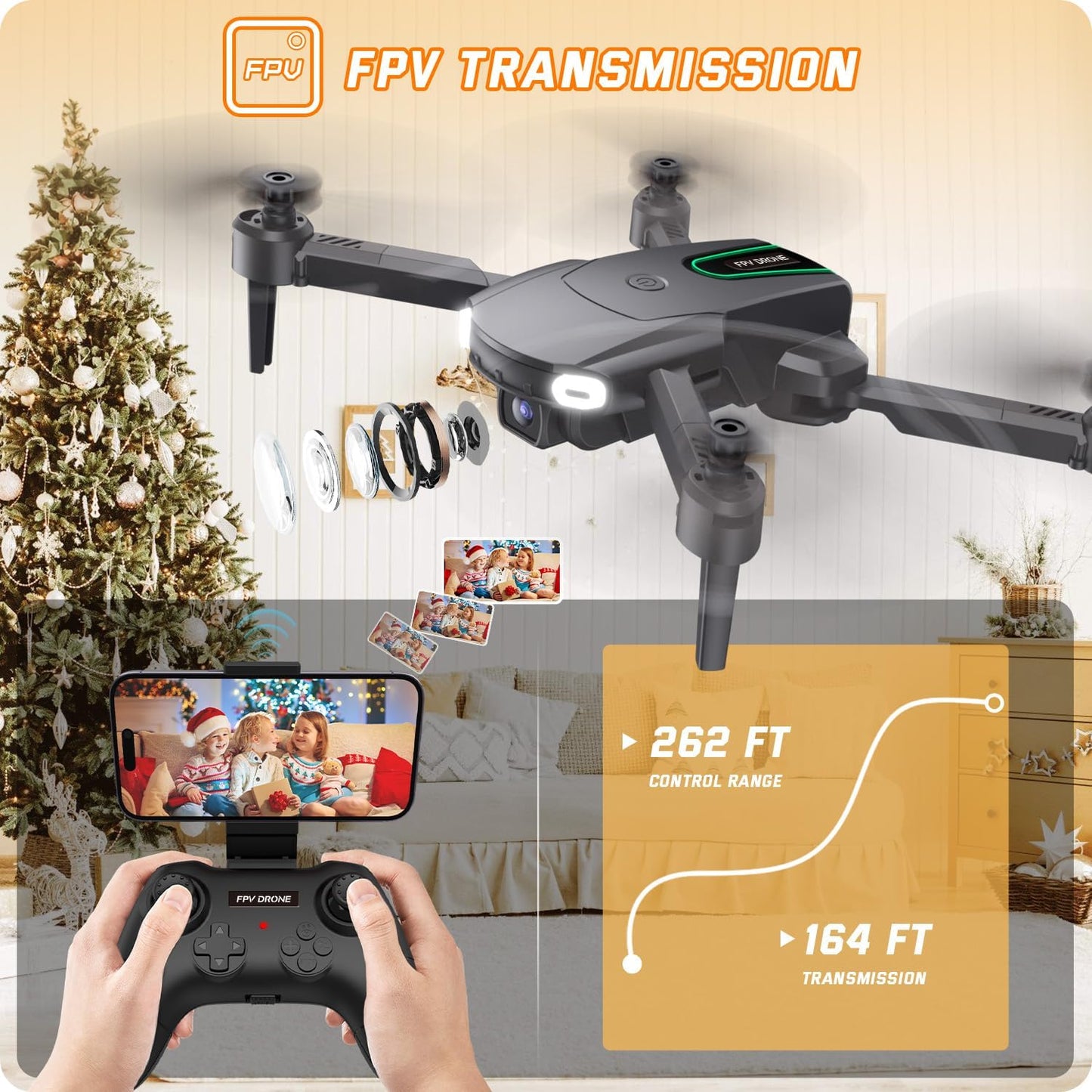 1080P HD Mini Drone – Foldable RC Quadcopter for Kids with FPV, Gesture Selfie & 2 Batteries