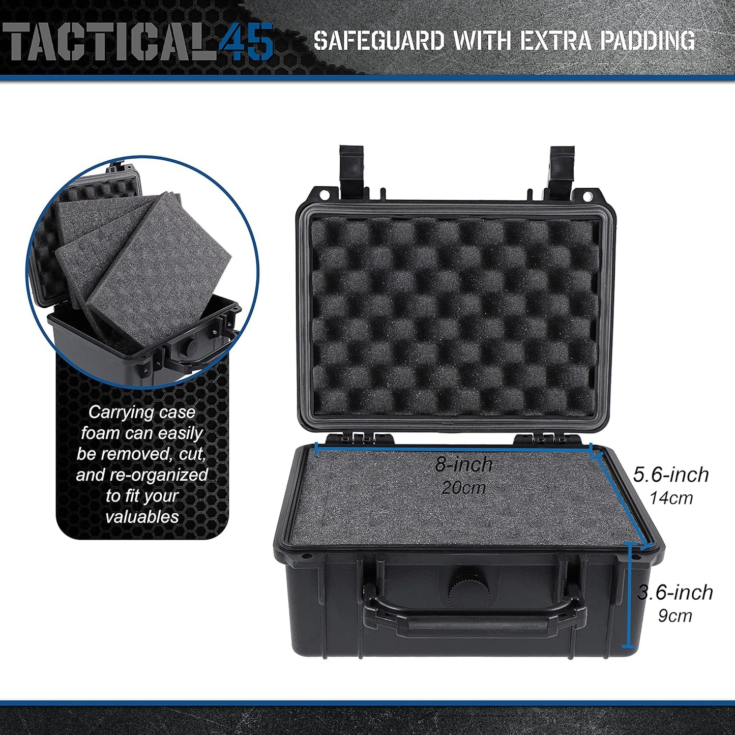 Tactical45 Waterproof Hard Case with Foam for Drones, Cameras & Gear
