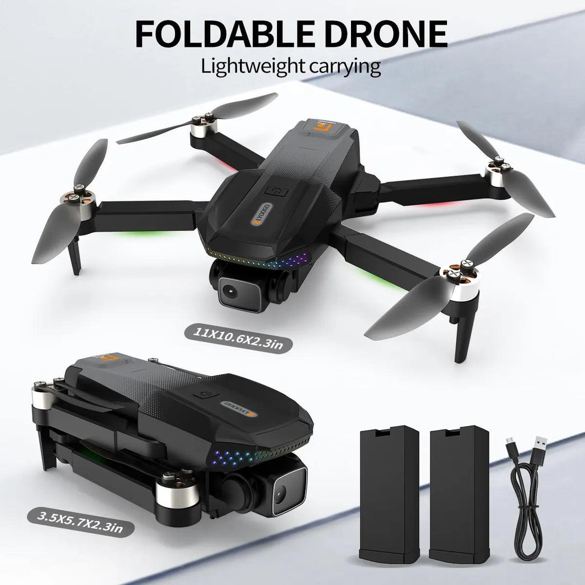 LYOOGO 1080P Foldable FPV Mini Drone with Camera & 2 Batteries