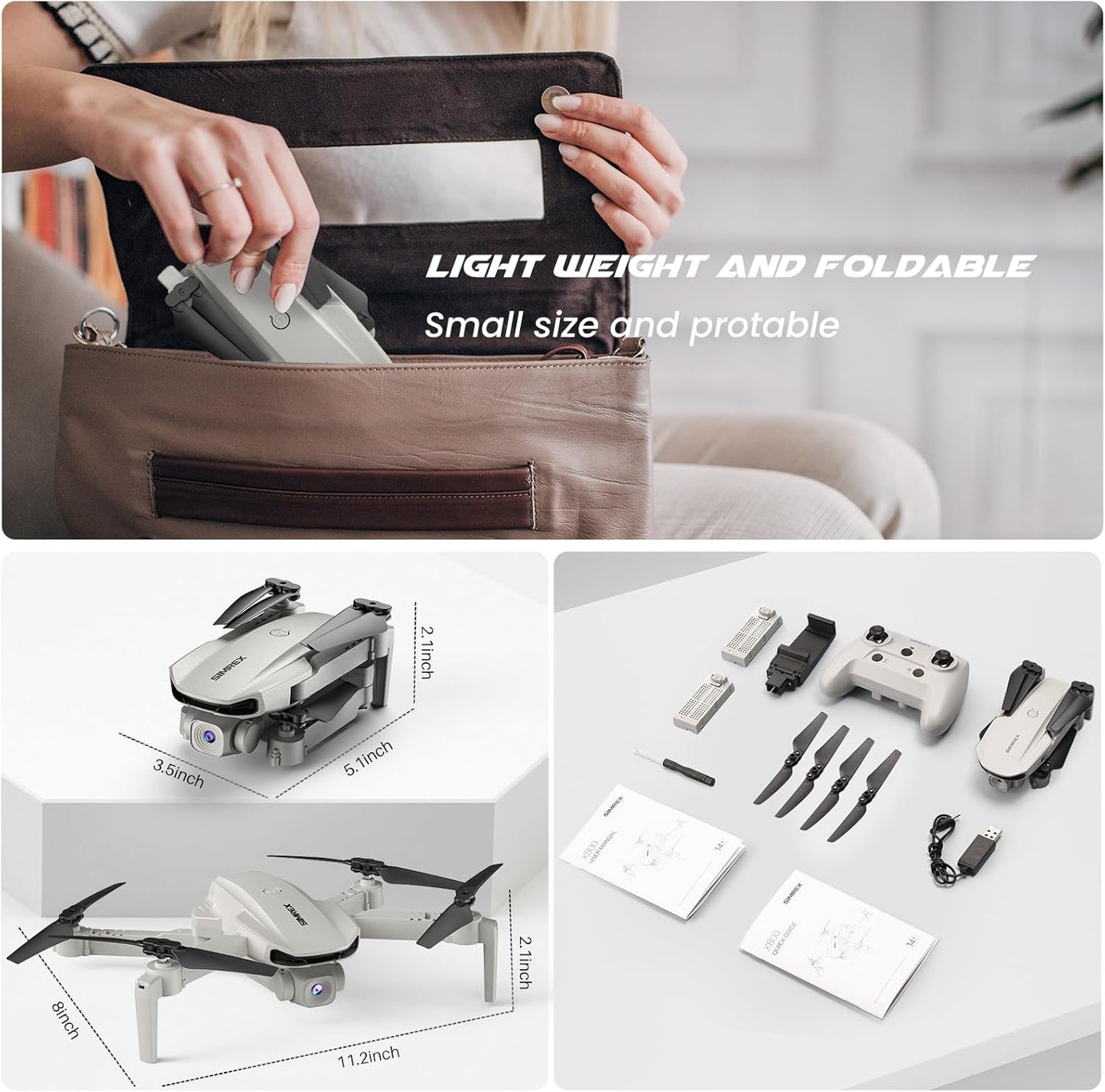 SIMREX Foldable Drone with 1080P FPV Camera